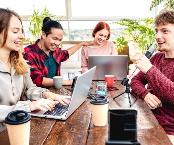 Young people sharing content on streaming platform – Content creators marketing concept Young people sharing content on streaming platform - Content creators marketing concept